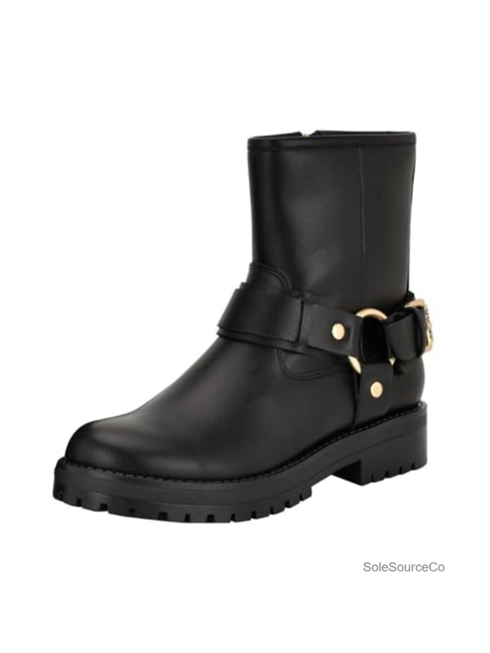 Faux Leather Ankle Bootie Block Heel Pull-On Round Toe